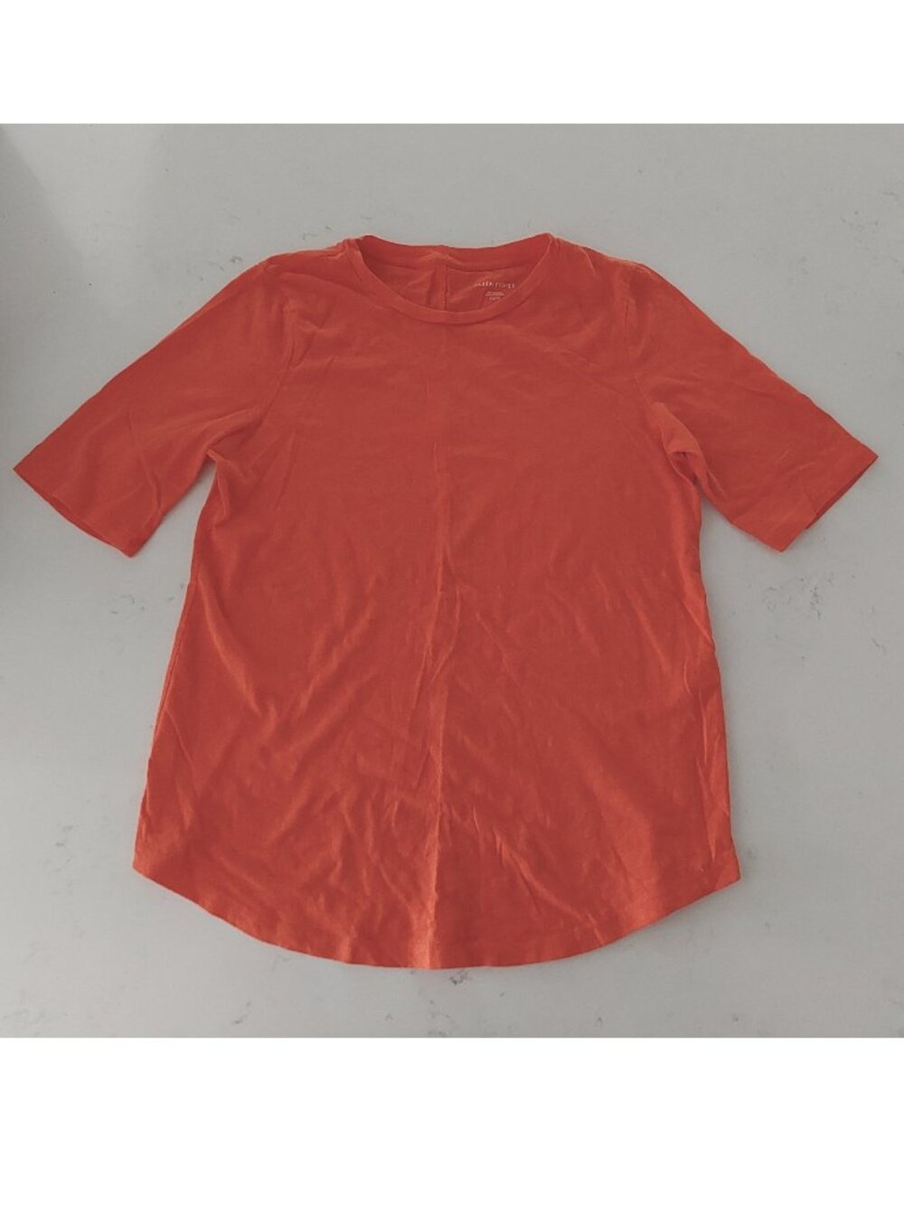 EILEEN FISHER 100% Organic Cotton Slub Crew Elbow Sleeve Coral Tee Top Shirt XS